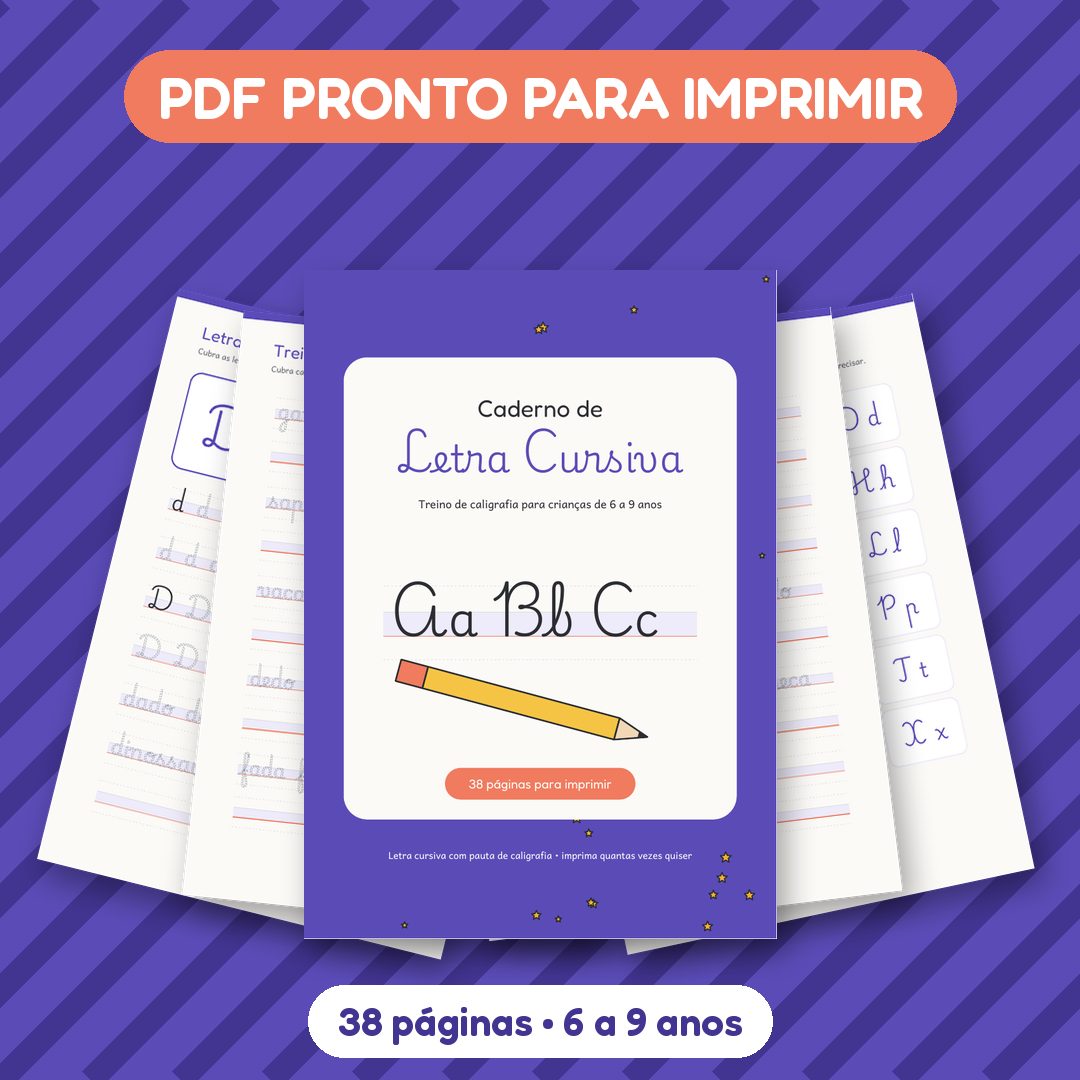 Capa e páginas do Caderno de Letra Cursiva